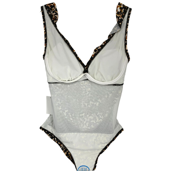 NWT DKNY Sz 12 Leopard Ruffle Plunge One Piece Swim Bathing Suit NEW - Picture 4 of 9